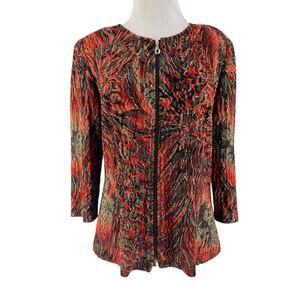 Joseph Ribkoff Women's Abstract Print 3/4 Sleeve Zip-Up Jacket Size 10